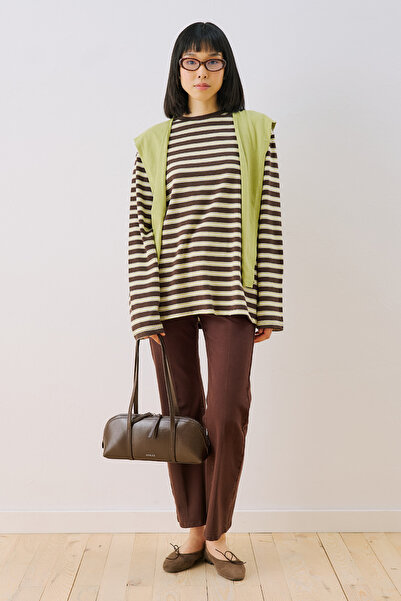 Manuka Striped Scarf Detail Tshirt Aci Brown