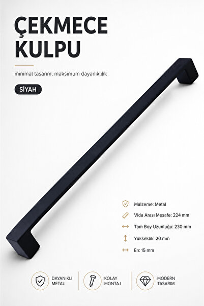 NZB Mobilya Mutfak Banyo Dolabı Çekmece Dolap Kapak Kulpu Kulbu Siyah 224 Mm ...