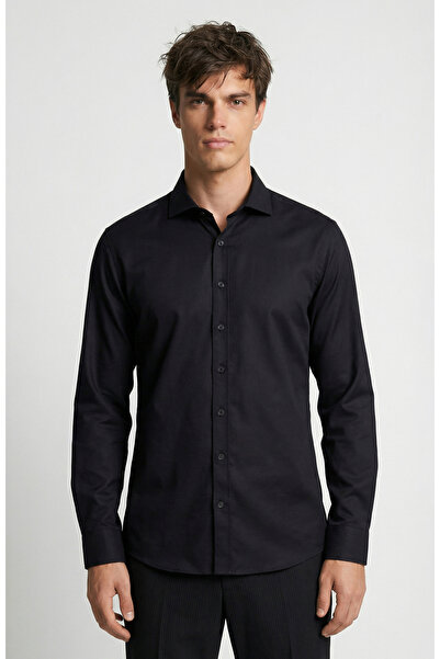 Network Slim Fit Düz Pamuk Saten Gömlek