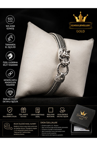 ELWEUS JEWELLERY GOLD 925 AYAR GÜMÜŞ EJDERHA KUYRUĞU BİLEKLİK 21 CM