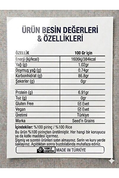 Seed'n Grains Şekersiz Sade Pirinç Patlağı