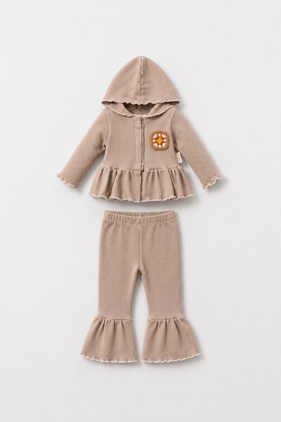 Pmini Hand-Knitted Detailed Top and Bottom 2-Piece Baby Set