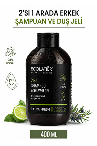 ECOLATIER Erkek Şampuan ve Duş Jeli 2’si 1 Arada 400 ml Ekstra Ferah Ginseng ...