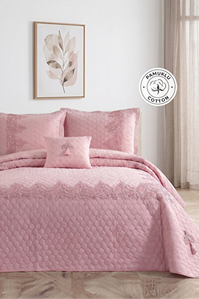 Evlen Home Collection Diamond Çift Kişilik Yatak Örtüsü Dantelli Kapitone Pik...