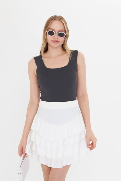 THIFF GYMWEAR Women's Sleeveless Thick Strap Slim Summer Square Neck Knitwear...