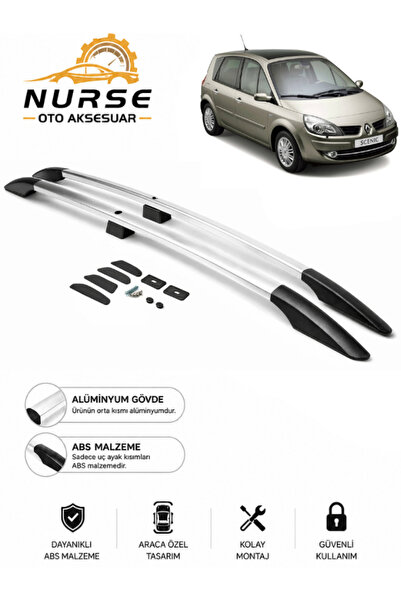 NURSE Renault Scenic 2 2003-2009 Model İçin Tavan Çıtası Portbagaj Seti Krom ...