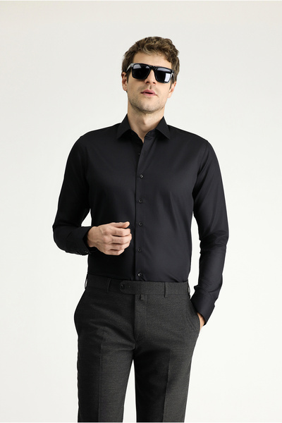 Kiğılı Cămașă clasică din satin, din bumbac, cu mâneci lungi, slim fit