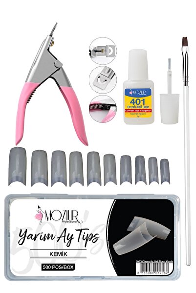 MOZIUR 500'lü Yarım Ay Tips Yapıştırma Seti - KEMİK
