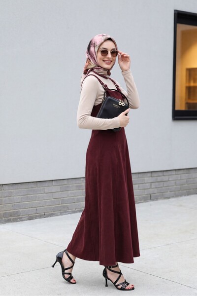 Modamorfo Yarım Fermuarlı Askılı Gabardin Jile -bordo