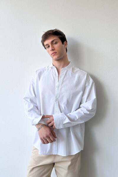 Flaw Wear Basic Beyaz Poplin Oversize Gömlek