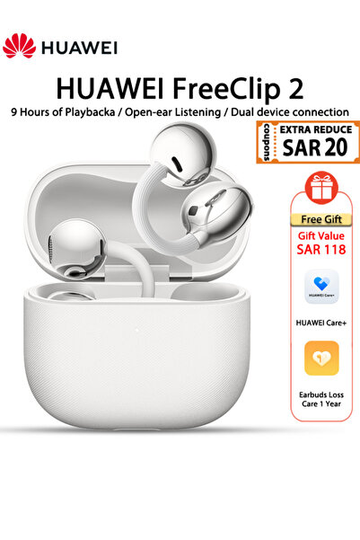 Huawei سماعات أذن لاسلكية فري كليب 2، سماعات بلوتوث، تصميم على شكل حرف C، است...