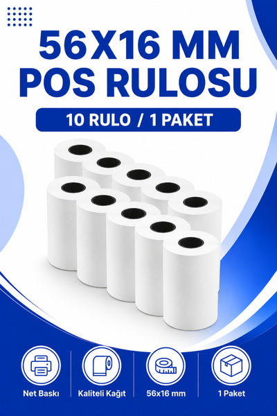 Küresel Etiket Barkod 56x16mm Termal Pos Rulosu | 1 Paket | 10 Rulo | Ribonsu...