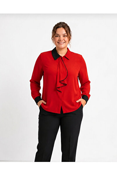 UNIQUE LADY Kadın Fırfır Detaylı Gömlek Şık Ofis Stili Büyük Beden Uyumlu