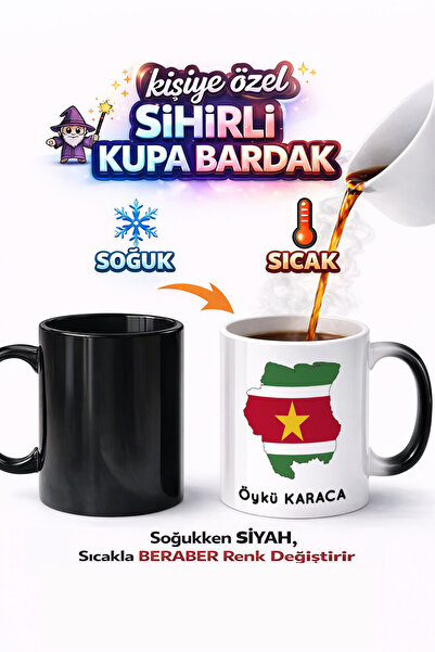 Kirbi Reklam كوب سحري من البورسلين مطبوع عليه علم سورينام، هدية مميزة