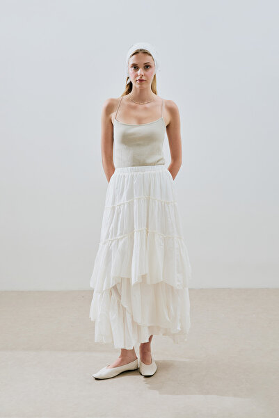 Manuka Gefalteter Boho-Voile-Rock in Ecru