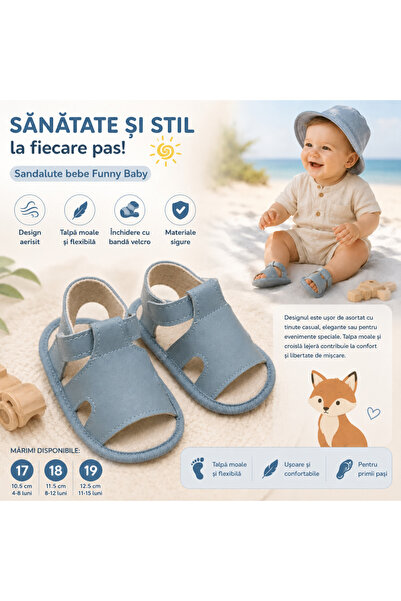Bebelul Sandalute bebe Funny Baby talpa moale albastre 0-12 luni