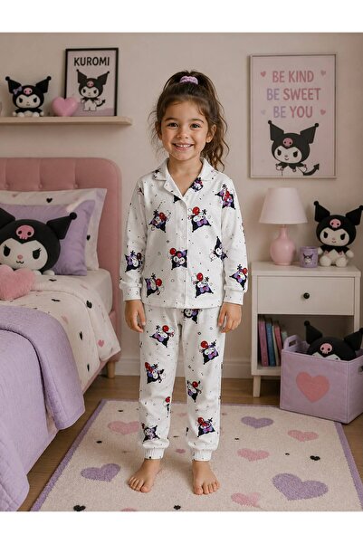 Pajama Shop طقم بيجامة بناتي مصنوع من القطن بنسبة 100% بلون إكرو مع نمط كيروم...