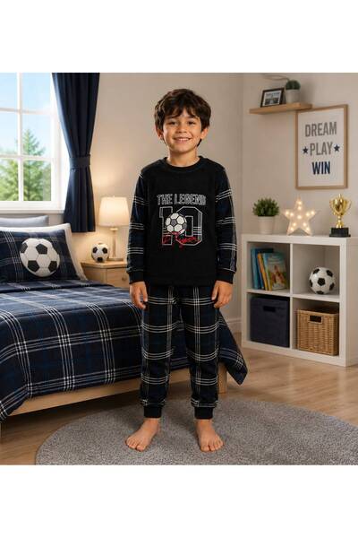 Fil Kids Set de pijamale de iarnă din lână pentru băiat, albastru închis, cu ...
