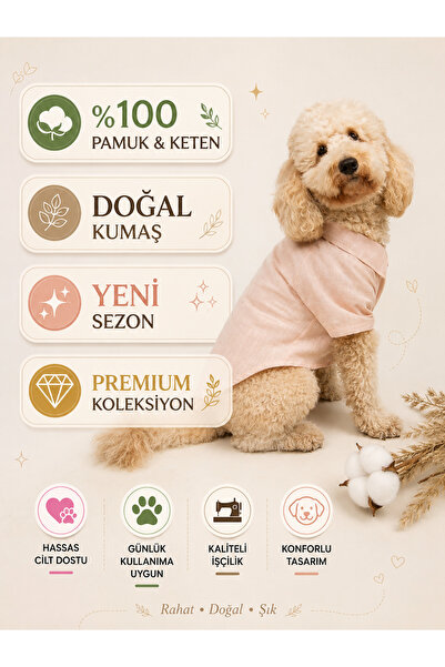 Buf & Buf Kedi Köpek Kıyafeti Gömleği Toz Pembe %100 Pamuk Keten İlkbahar Yaz