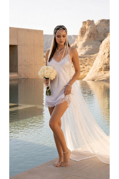 Pico L'intimo Saten Dantel Detaylı Kısa Gecelik- Bridal & Balayı Koleksiyonu