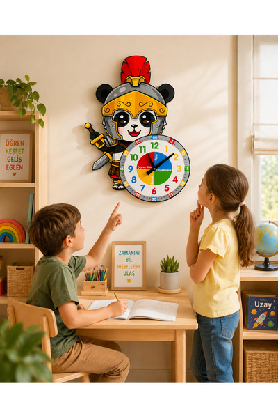 karbonsoft Sevimli Şövalye Panda Montessori Çocuk Odası Eğitici Ahşap Duvar S...