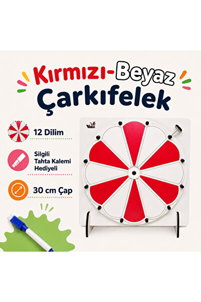 VoleeCraft KIRMIZI-BEYAZ Çarkıfelek Oyunu Ahşap Eğitim Materyali