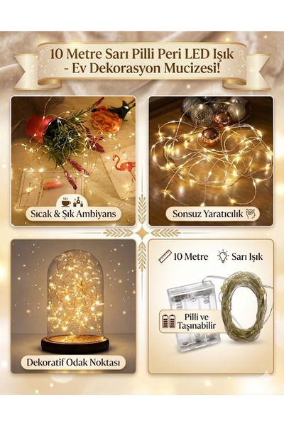 NEWSTORE HOME Sarı Pilli Peri Led Işık 10 Mt