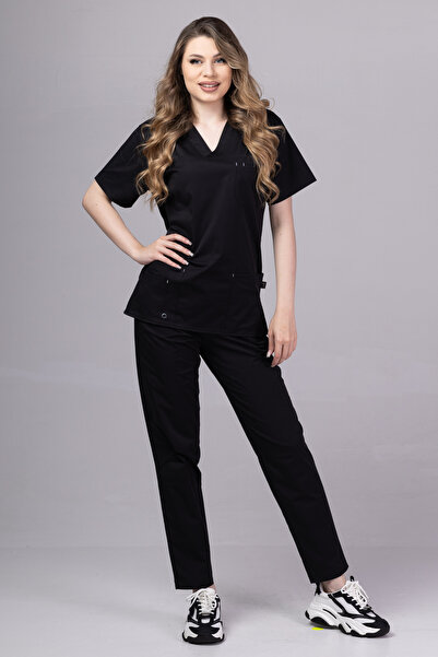 tag Costum Medical Dama STELLAR Premium, Polispandex, Negru