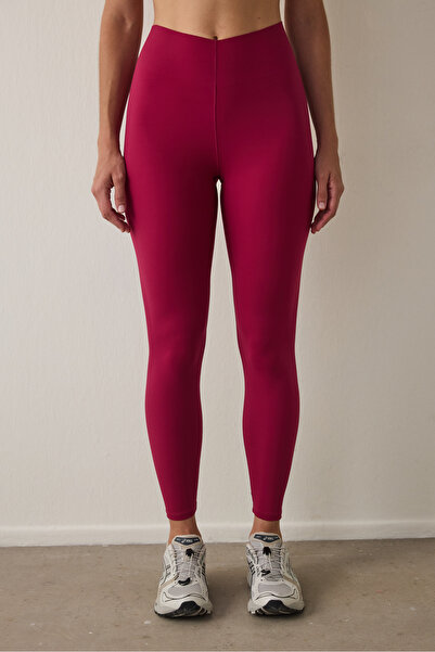 Penti Burgundy srednje podrške V- kroj Visok struk V sportske legginsa sa vez...
