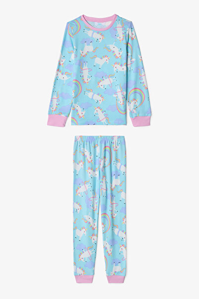 Penti Açık Mavi Kız Çocuk Unicorn Desenli Termal Etkili Pijama Takımı