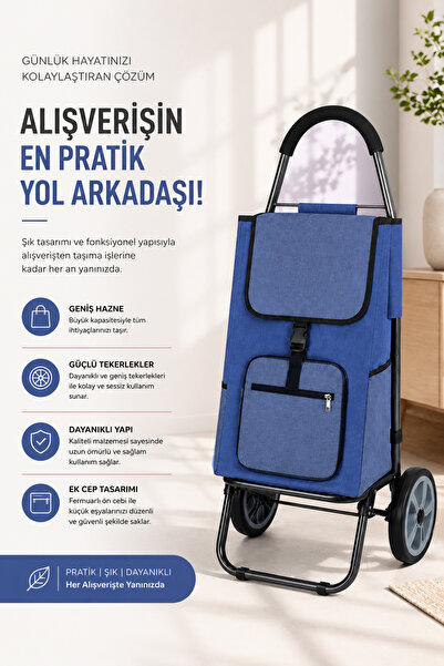 Vadi Katlanabilir Alışveriş Pazar Arabası – Sessiz Teker, Su Geçirmez Kumaş, ...