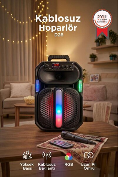 Torima Bluetooth Hoparlör Rgb Işıklı Mikrofonlu Kumandalı Hoparlör D26 Siyah