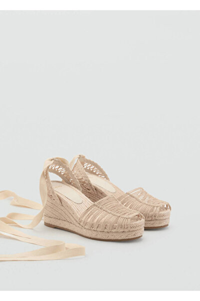 MANGO Woman Riemchenschuhe mit Jute-Keilabsatz