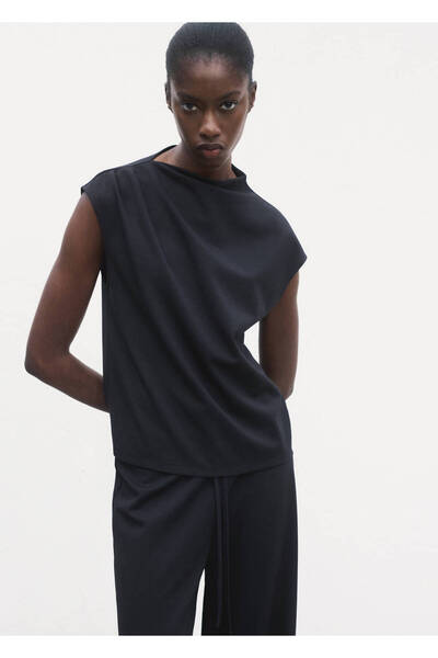 MANGO Woman Tricou cu guler asimetric cu detalii cu snur
