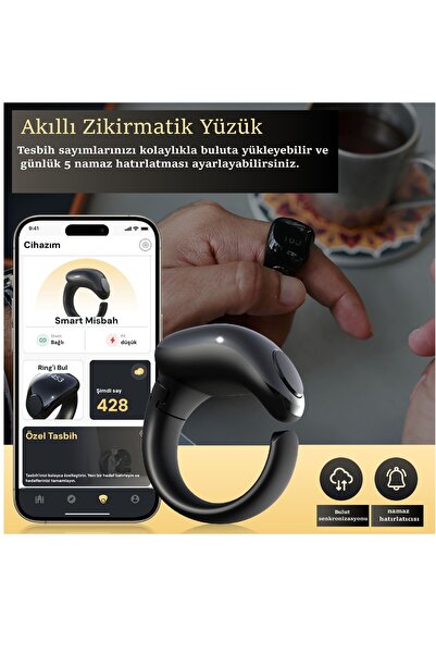 WESLAMIC Akıllı Zikirmatik Yüzük (FATİH) Tesbih Yüzük Qibla Bulucu Namaz Hatı...