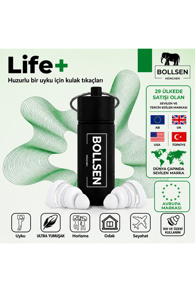 BOLLSEN Life+ Uyku Kulak Tıkaçları Silikon Gürültü Engelleyici 24 dB SNR Gürü...