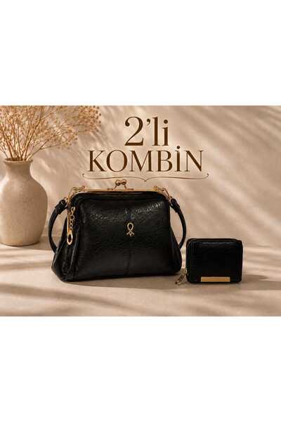 zemihra Burslu 3 Bölmeli Çanta Ve Cüzdan Kombin Yumuşak Dokulu Gold Klipsli O...