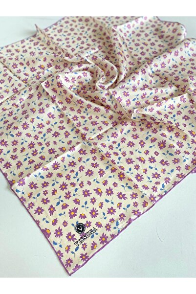 Vissona Tivil Silk Scarf 60910 - 4 - 0003 - 0022 White Lilac Flower Pattern