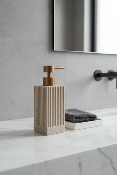 Bereketli Store Acar Striped Stone Look Liquid Soap Dispenser |   Decorative Bathroom and Kitchen Soap Dispenser 20X7