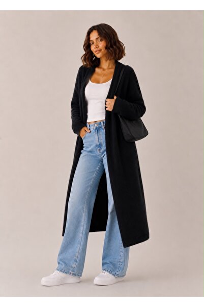 OYERGA MODA Women's Shawl Collar Plain Weave Long Knit Cardigan