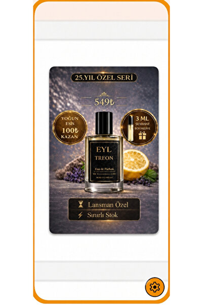 EYL COSMETIC TREON %25 Esans EDP 50 ml Erkek Parfüm Kalıcı Fresh Tatlı Odunsu...