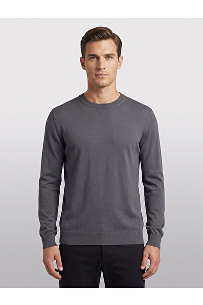 Sisley Men's Anthracite Cotton Blend Crew Neck Sweater