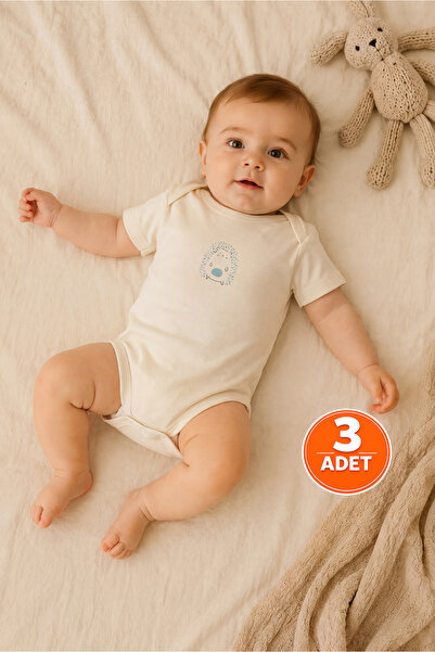 ZUMI BABY KIDS طقم ملابس داخلية للأطفال من القطن بأكمام قصيرة مطبوع عليه كريم...