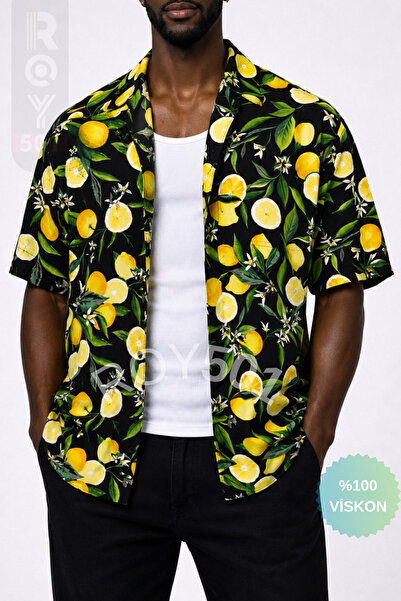 Men's Short Sleeve Shirt Lemon Patterned Short Sleeve Shirt Summer Shirt Men's Oversize Shirt