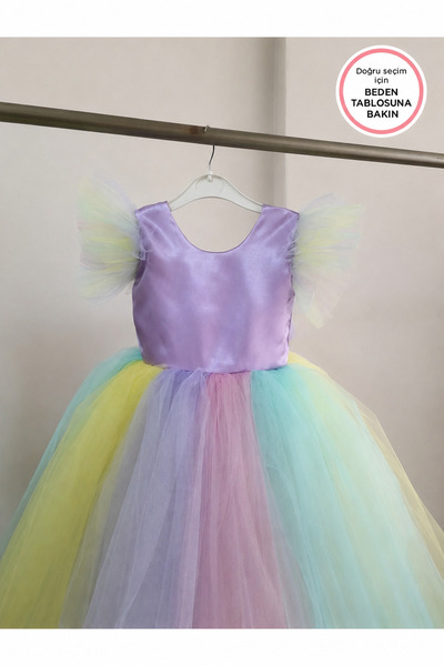 Kidstore Kız Çocuk Lila Renk Renk Uzun Unicorn Elbise