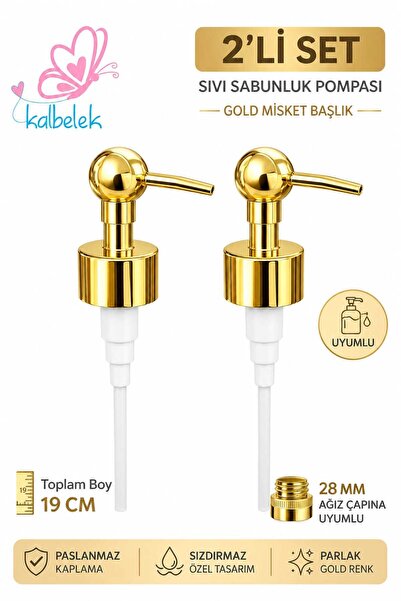 Kalbelek 2’li Gold Krom Kaplama Sıvı Sabunluk Pompası 28 mm Uyumlu Yedek Sabu...