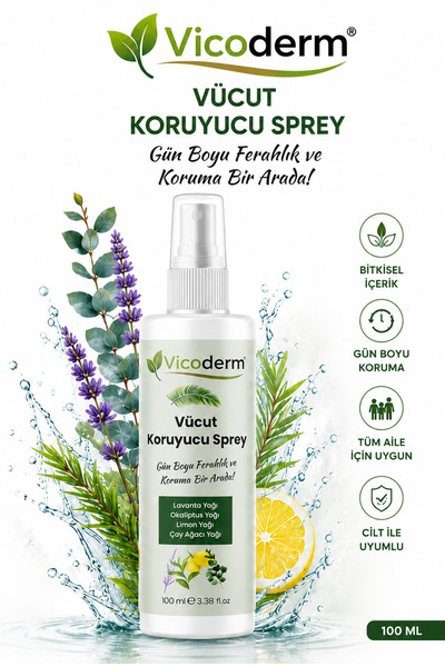vicoderm Vucut Koruyucu Sprey 100ML Sivrisinek ve Kene Kovucu Bitkisel Tüm Vü...