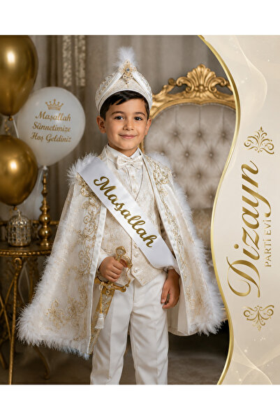 Dizayn Parti Evi Maşallah Yazılı Beyaz Saten Kuşak Gold Baskılı Sünnet Mevlüt...