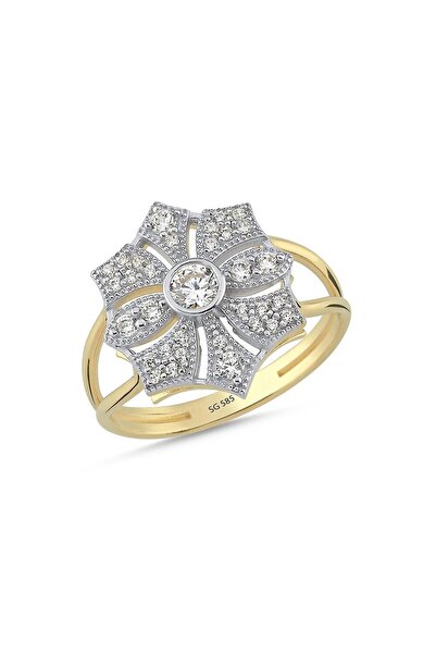 Sembol Gold 14 Ayar Taşlı Çiçek Desenli Altın Yüzük 3.10 Gram