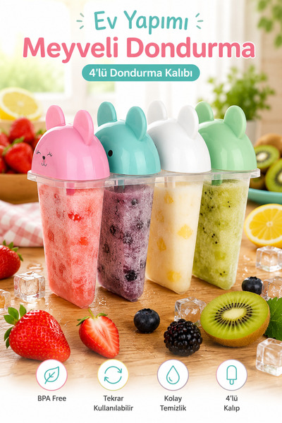 MG HOME 1 Adet BPA İÇERMEZ Dondurma Kabı Meybuz Kabı Çubuklu 4.lü Dondurma Ka...